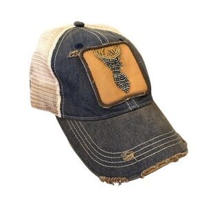 Judith March Distressed Baseball Hat with Beaded Deer Patch